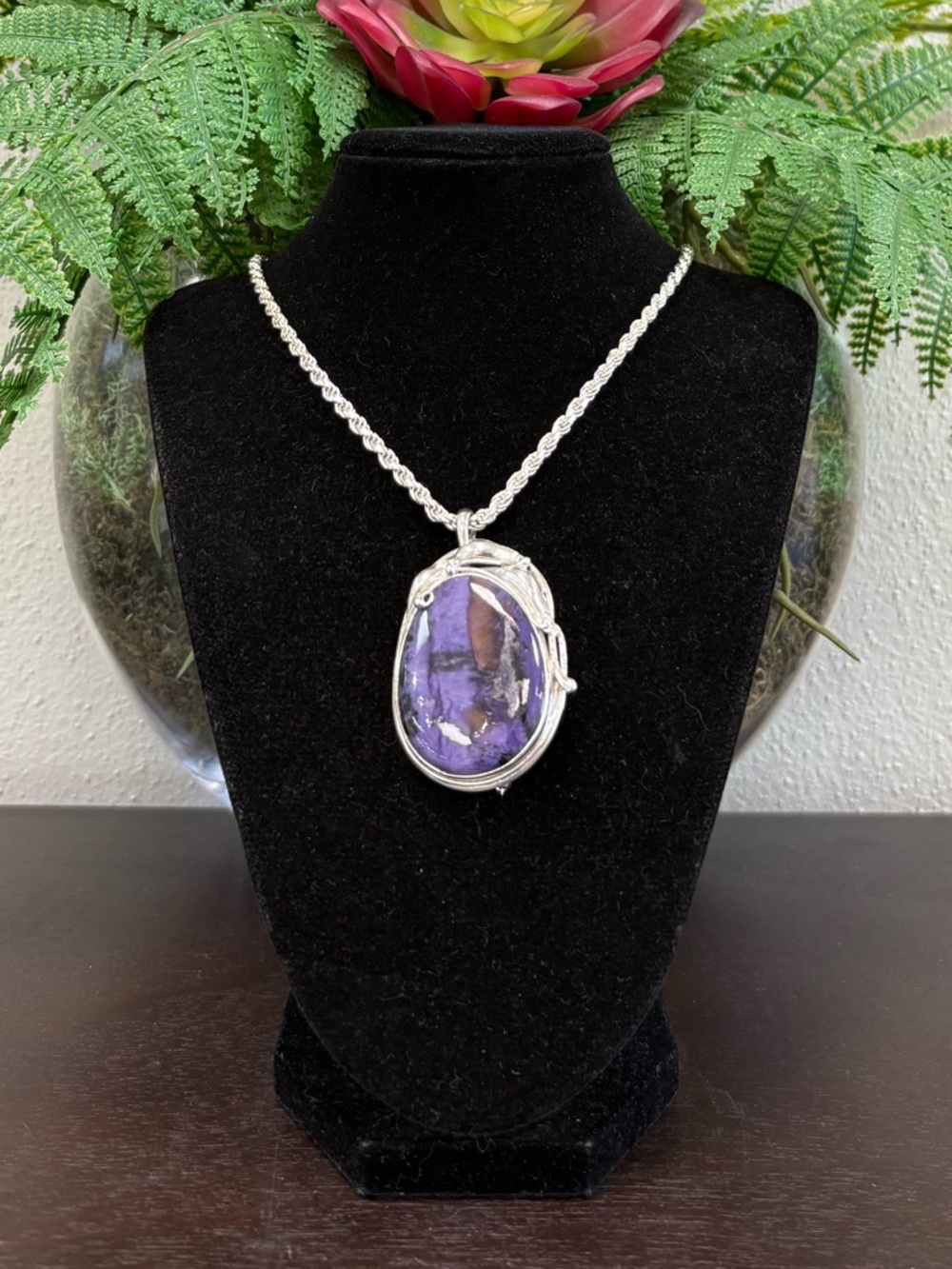Handcrafted 925 WD Stamped Charoite Broach/Pendant Set In Sterling Silver.